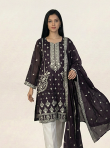 Embroidered Khaadi-Net Kurta Dupatta Purple