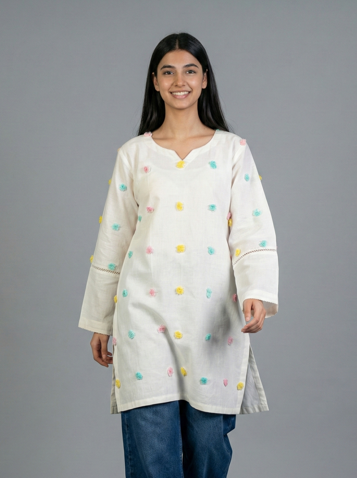 Embellished off-White Khaddar Shirt